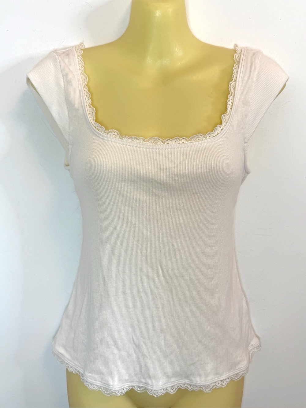 Maeve White Lace-Trim Scoop Neck Top